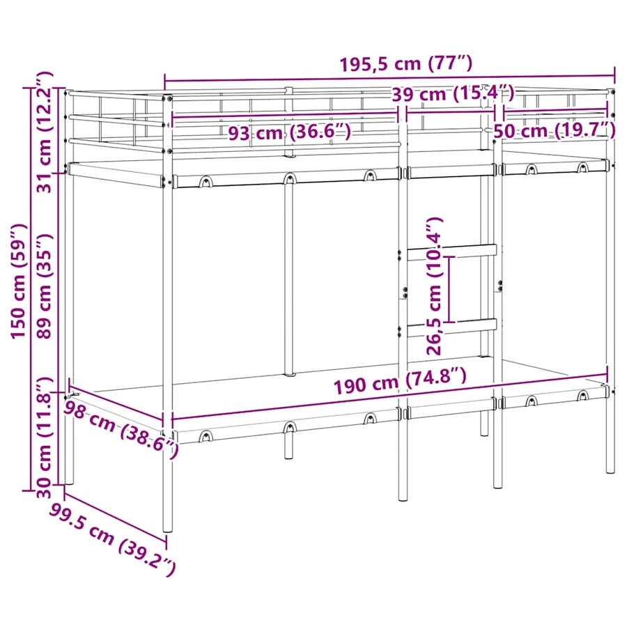 Lit superposé sans matelas blanc 100x190 cm acier - 12