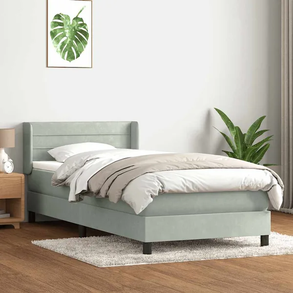 Sommier à lattes de lit et matelas gris clair 100x220cm velours