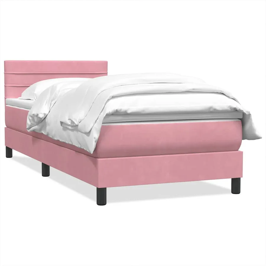 Sommier à lattes de lit avec matelas rose 100x220 cm velours - 2