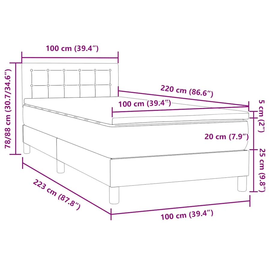 Sommier à lattes de lit avec matelas rose 100x220 cm velours - 12