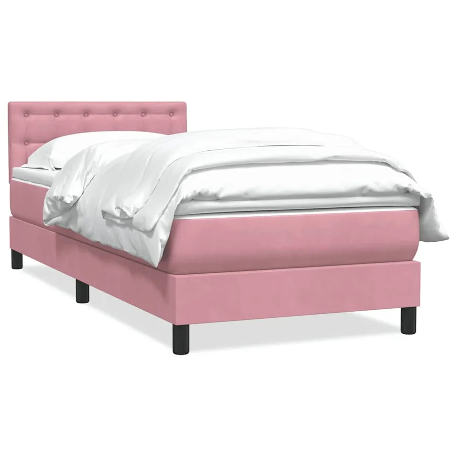 Sommier à lattes de lit avec matelas rose 100x220 cm velours - 2