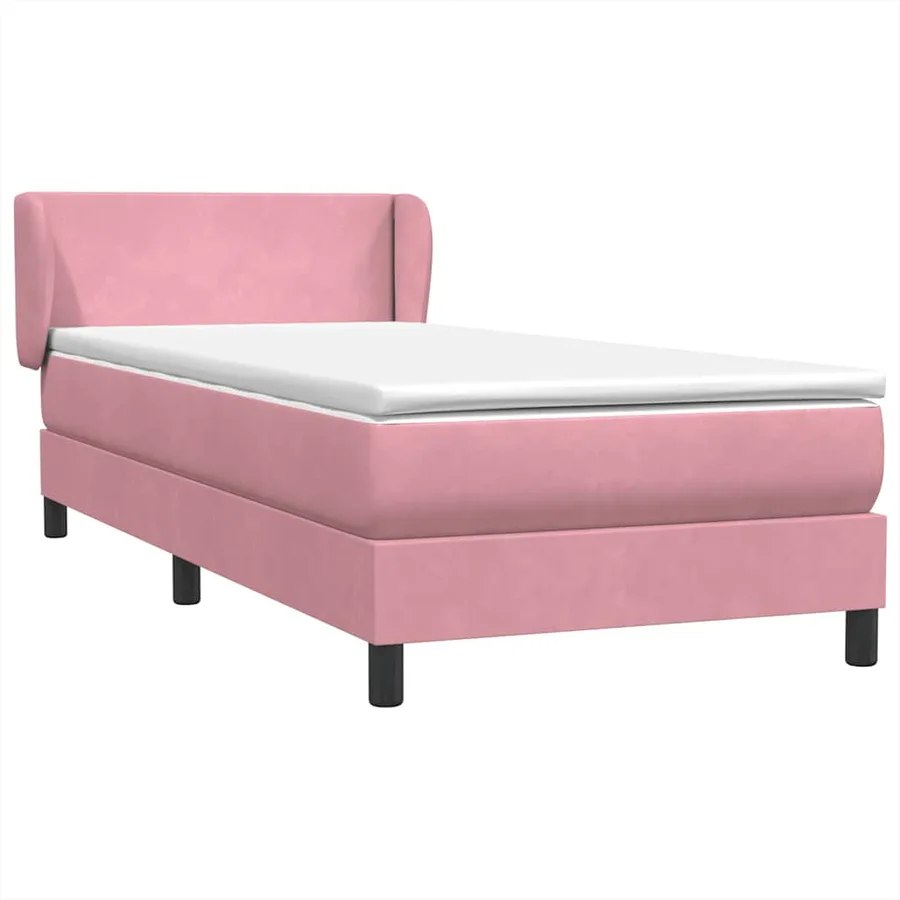 Sommier à lattes de lit avec matelas rose 100x220 cm velours - 2