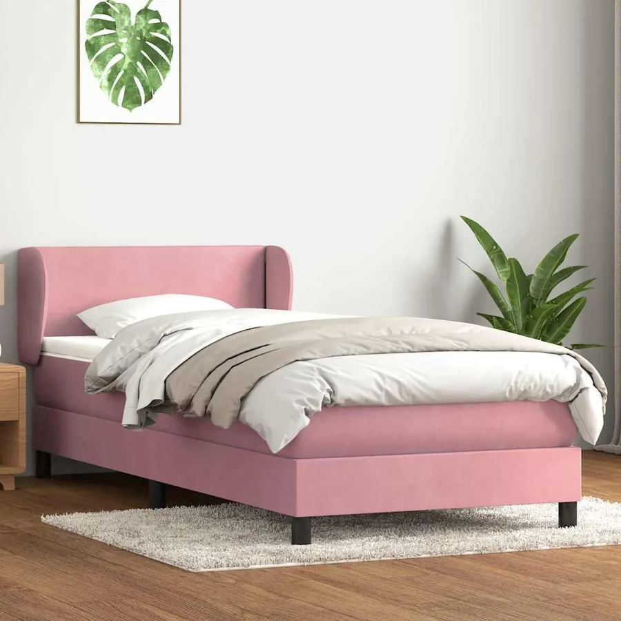 Sommier à lattes de lit avec matelas rose 100x220 cm velours - 3