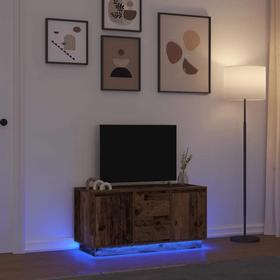 Meuble TV avec éclairage LED vieux bois 100x41x50 cm