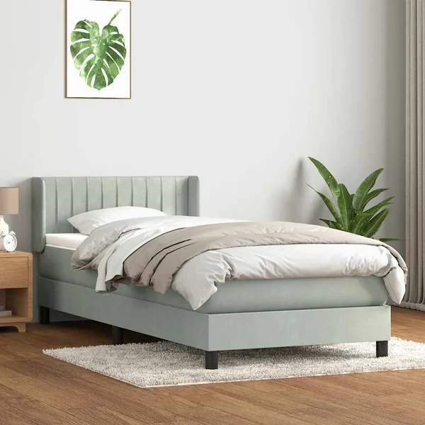 Sommier à lattes de lit et matelas gris clair 100x220cm velours