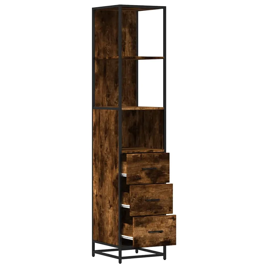Armoire de salle de bain chêne fumé 35x37,5x166 cm - 6