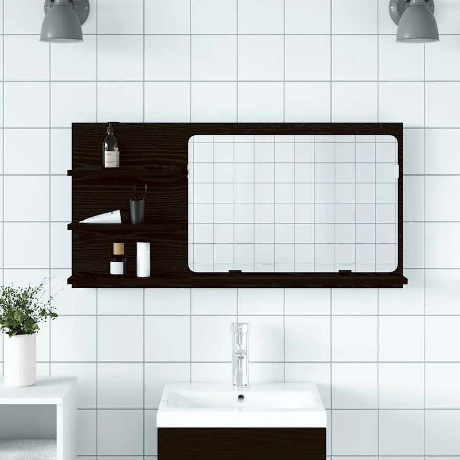 Armoire de salle de bain avec miroir en chêne noir 90 x 11 x 45 cm Bois d'ingénierie