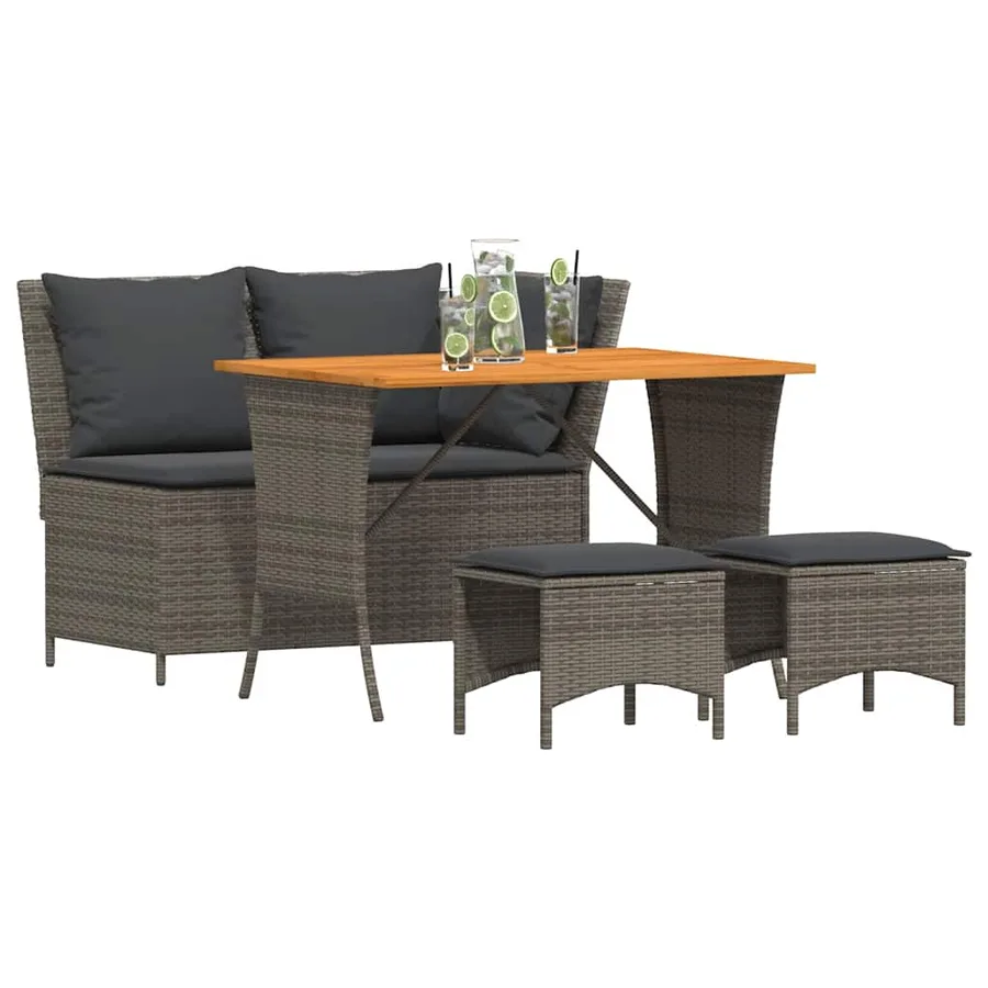 Ensemble à manger jardin 4pcs et coussins Gris Résine tressée - 2