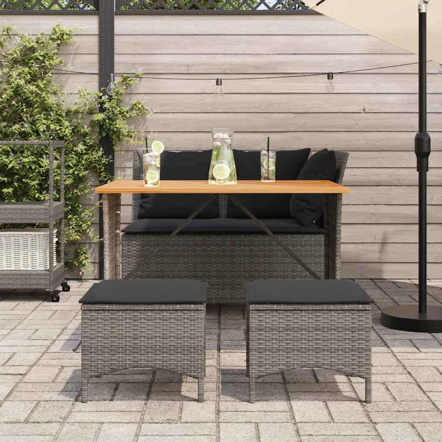 Ensemble à manger jardin 4pcs et coussins Gris Résine tressée - 3