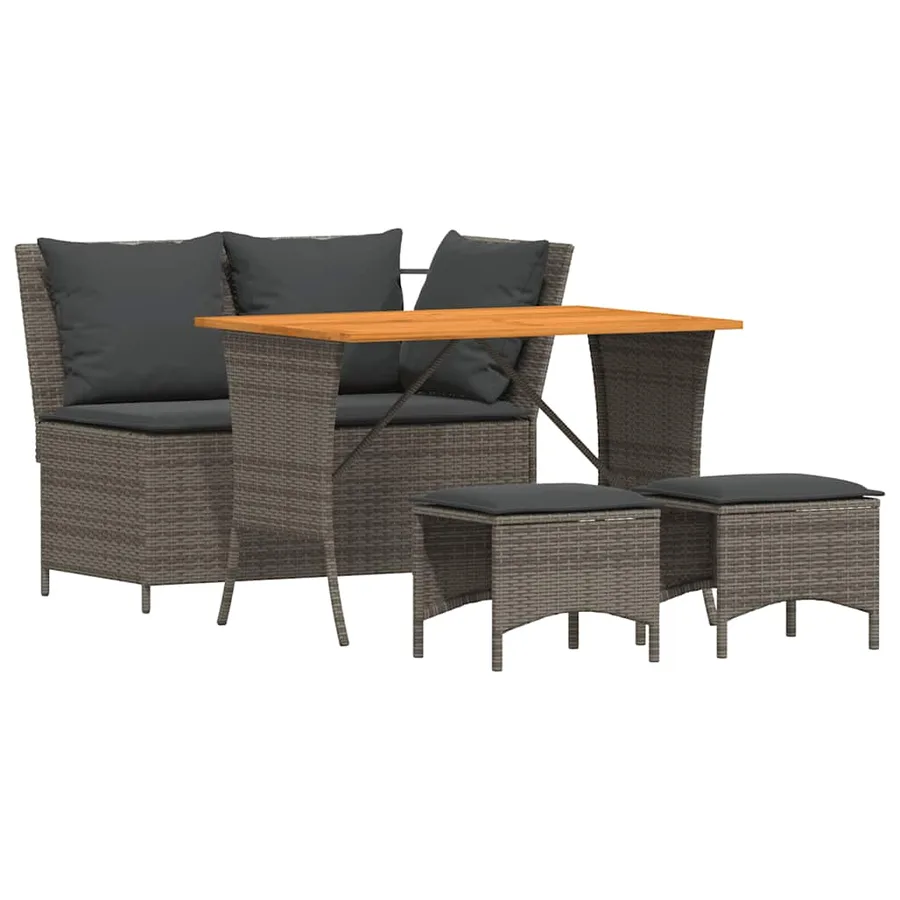 Ensemble à manger jardin 4pcs et coussins Gris Résine tressée - 4