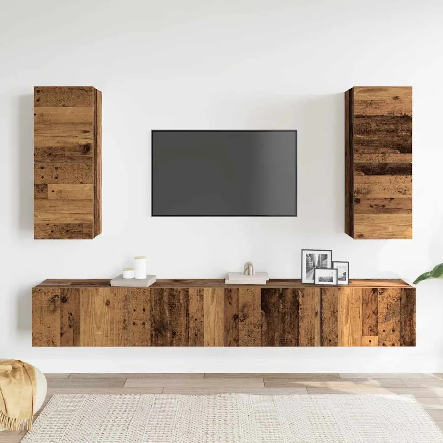 Ensemble de meuble TV mural 4 pcs vieux bois bois d'ingénierie - 3