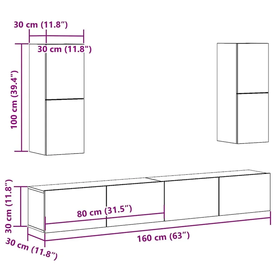 Ensemble de meuble TV mural 4 pcs vieux bois bois d'ingénierie - 9