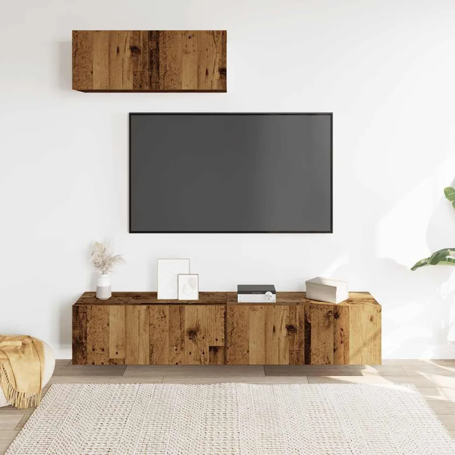 Ensemble de meuble TV mural 3 pcs vieux bois bois d'ingénierie - 3