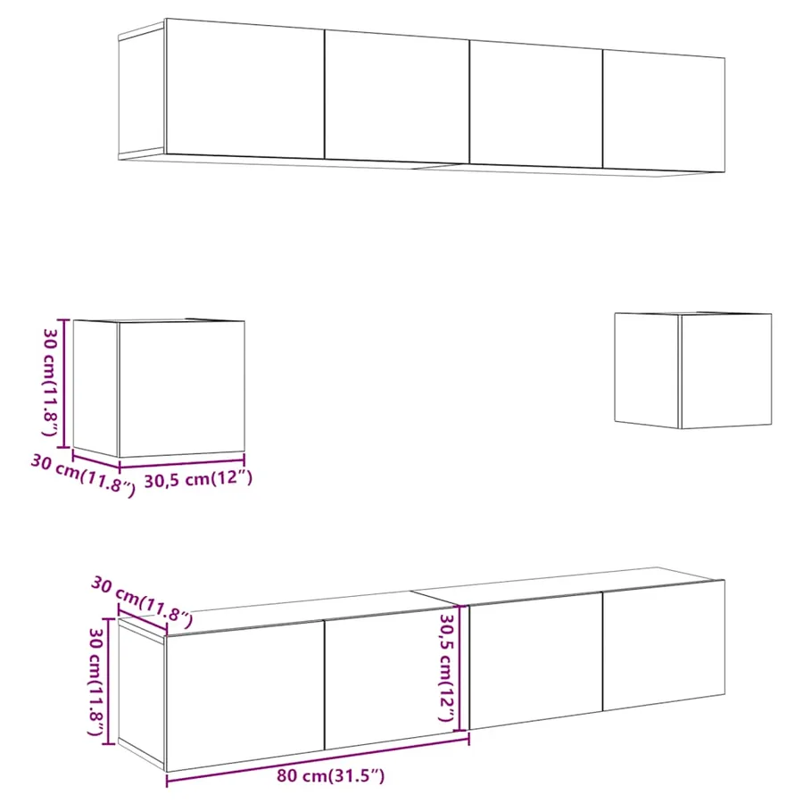 Ensemble de meuble TV mural 6 pcs vieux bois bois d'ingénierie - 9