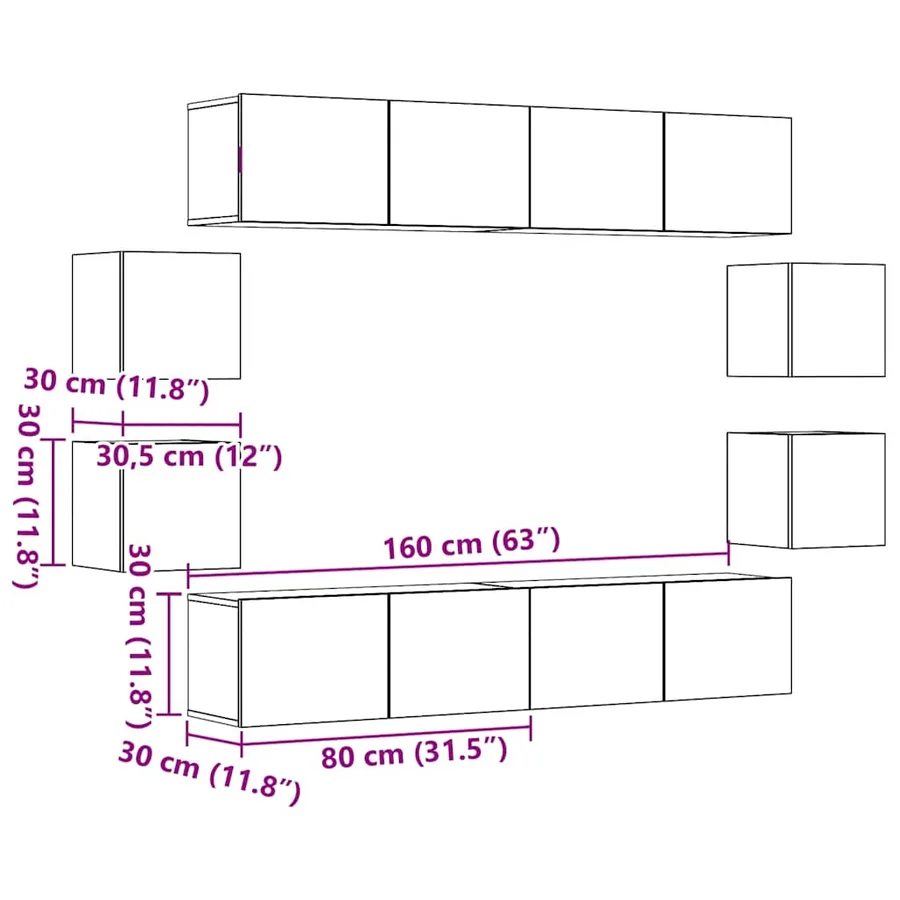Ensemble de meuble TV mural 8 pcs vieux bois bois d'ingénierie - 9