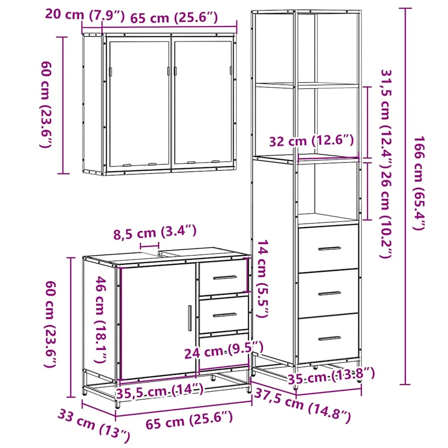 Ensemble de meubles de salle de bain 3 pcs chêne sonoma - 11