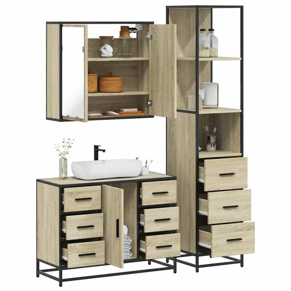Ensemble de meubles de salle de bain 3 pcs chêne sonoma
