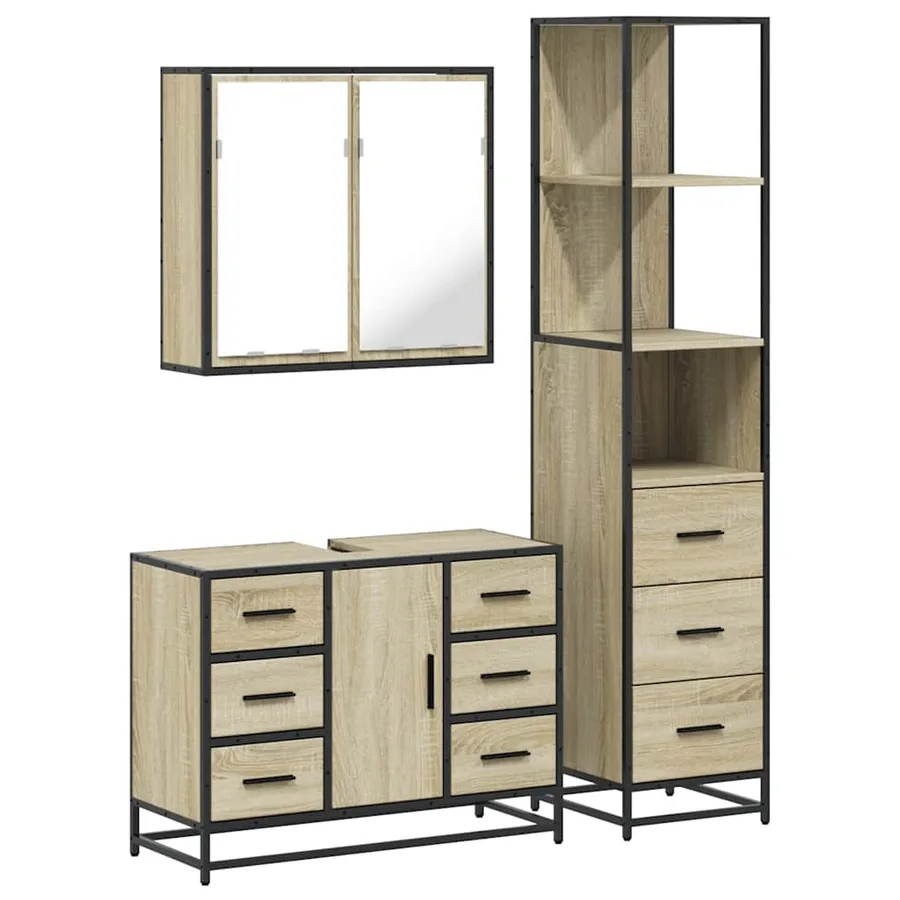 Ensemble de meubles de salle de bain 3 pcs chêne sonoma - 2