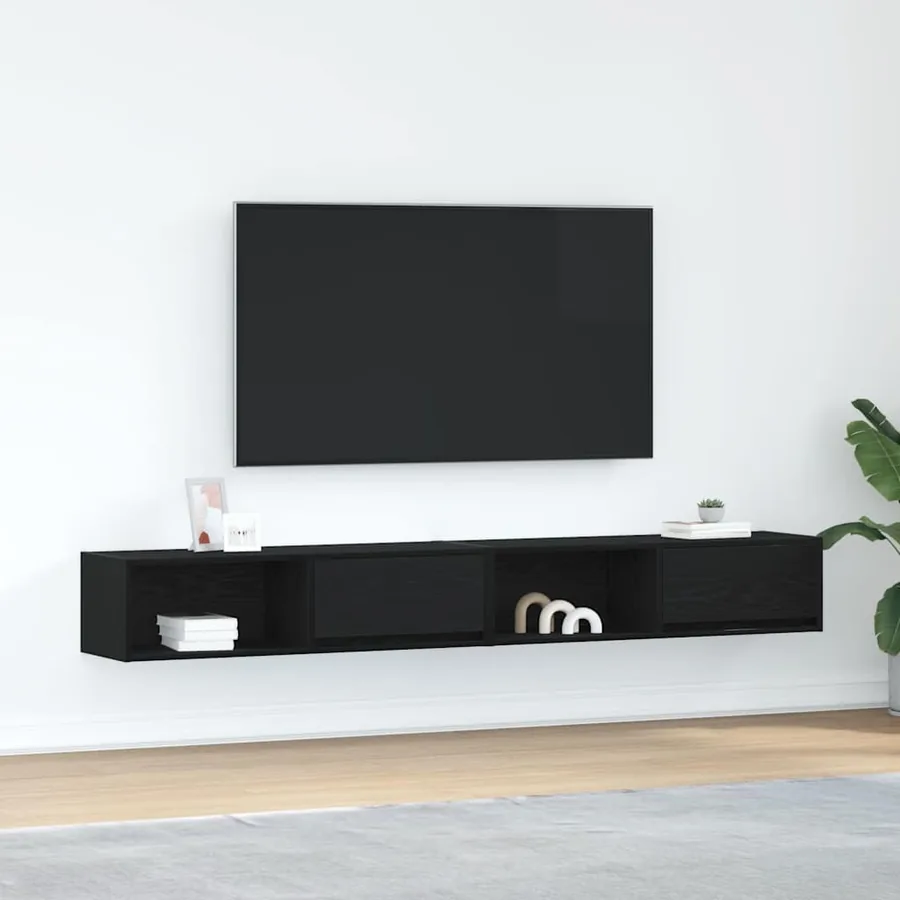 Meuble TV 2 pcs chêne noir 100x31x25,5 cm bois d'ingénierie