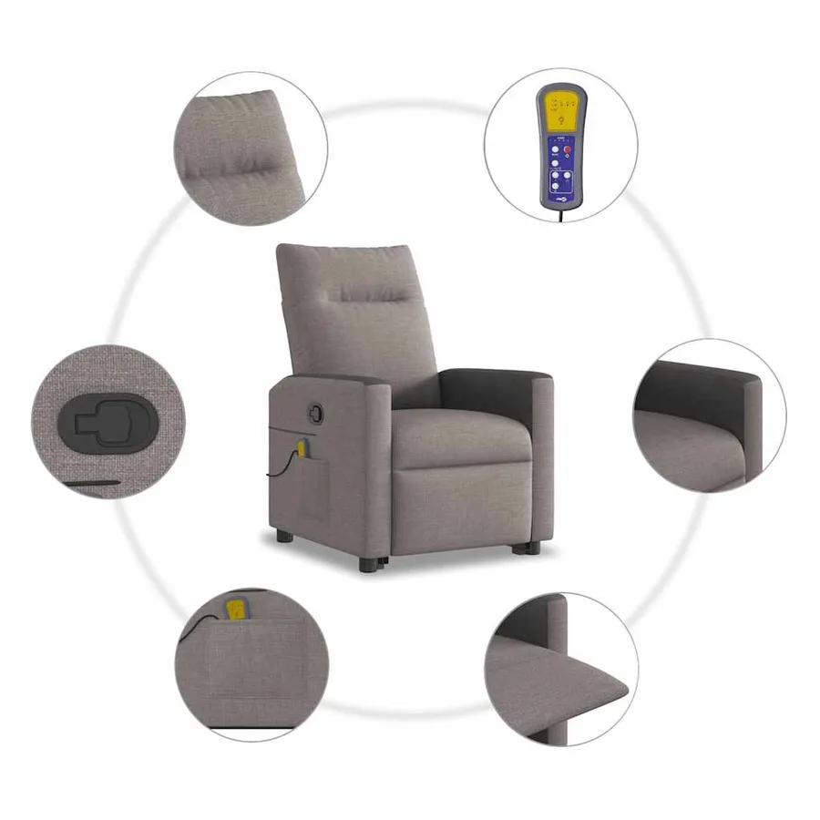 Fauteuil inclinable de massage Taupe Tissu - 10