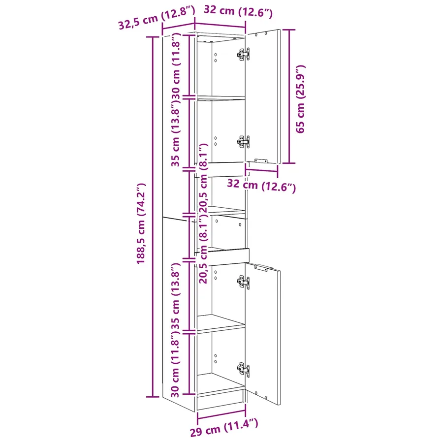 Armoire de salle de bain Chêne noir 32 x 34 x 188,5 cm - 11