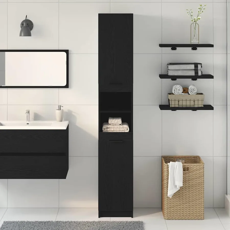 Armoire de salle de bain Chêne noir 32 x 34 x 188,5 cm - 4
