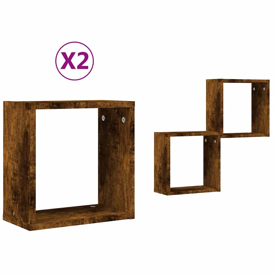 Étagères murales sous forme de cube 2 pcs chêne fumé 30x15x30cm - 2