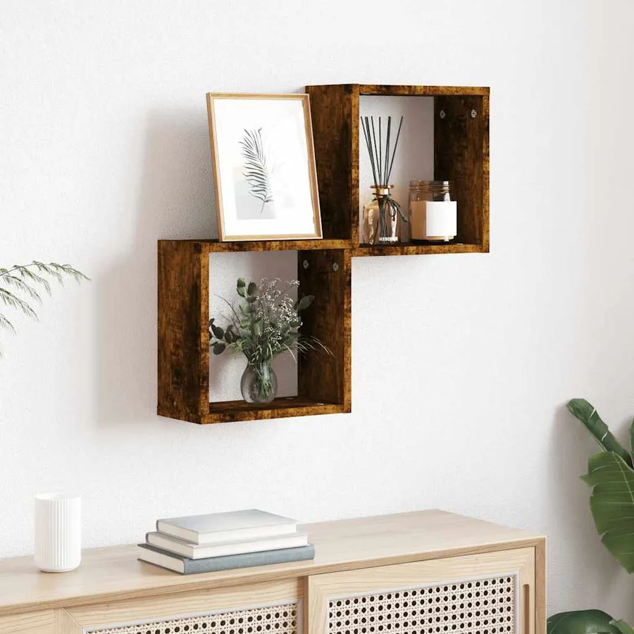 Étagères murales sous forme de cube 2 pcs chêne fumé 30x15x30cm - 3