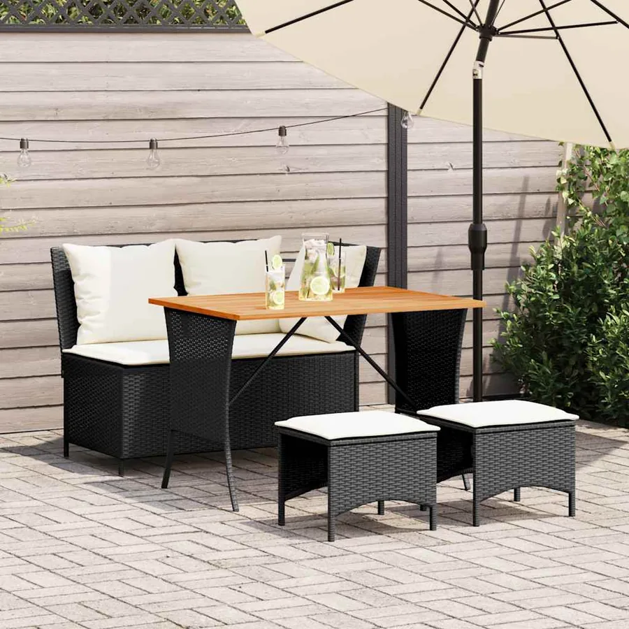 Ensemble à manger de jardin 4 pcs avec coussins noir