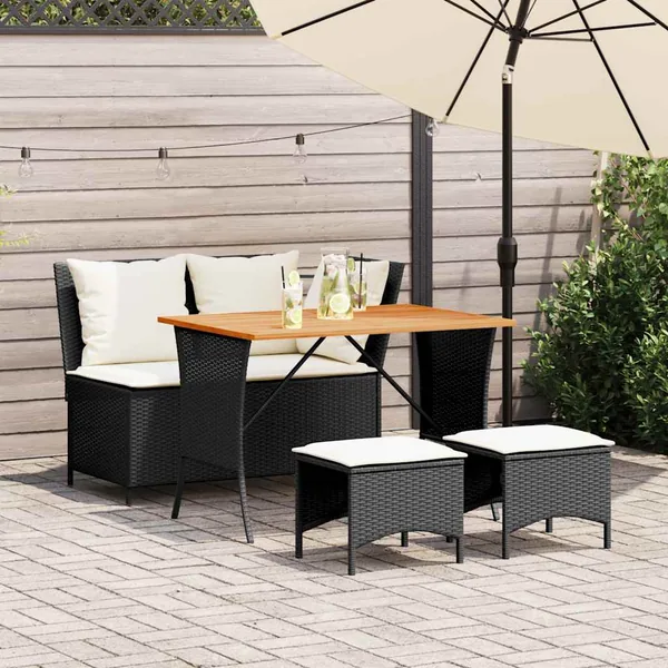 Ensemble à manger de jardin 4 pcs avec coussins noir
