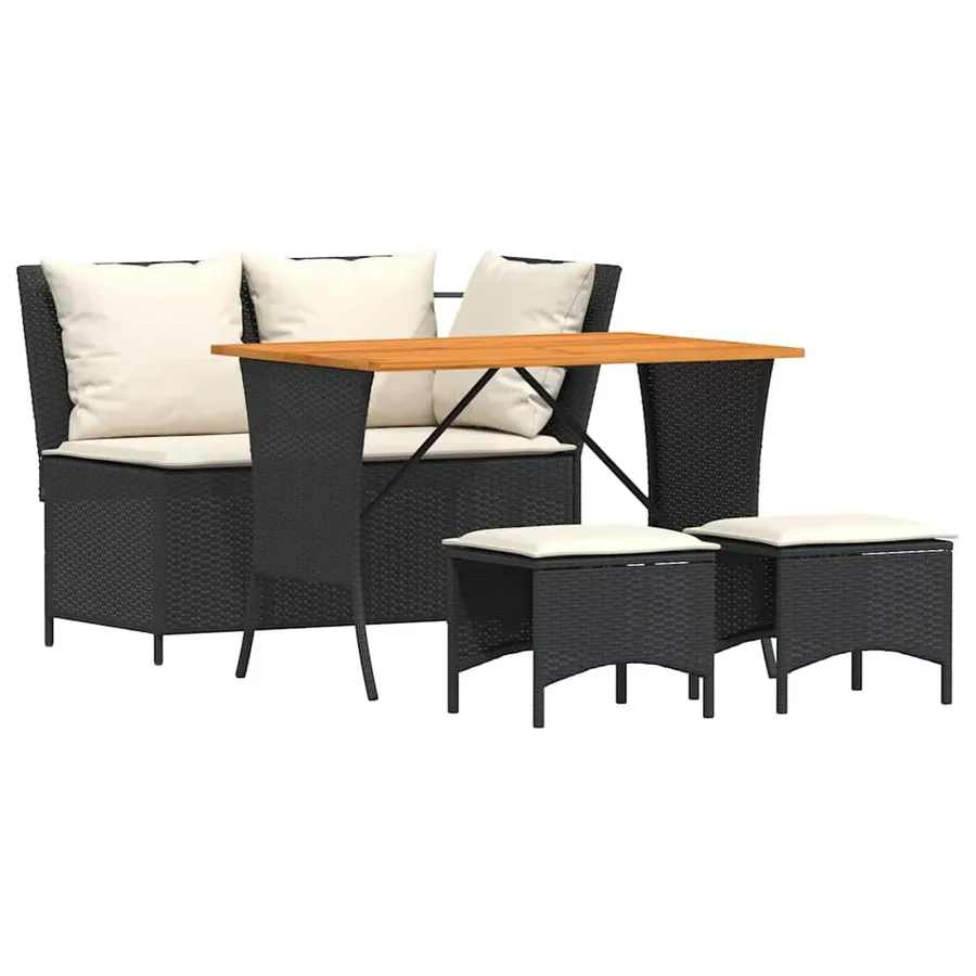 Ensemble à manger de jardin 4 pcs avec coussins noir - 2