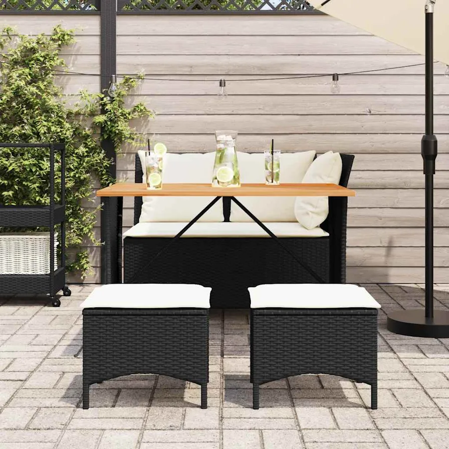 Ensemble à manger de jardin 4 pcs avec coussins noir - 3