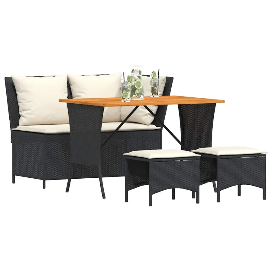 Ensemble à manger de jardin 4 pcs avec coussins noir - 4