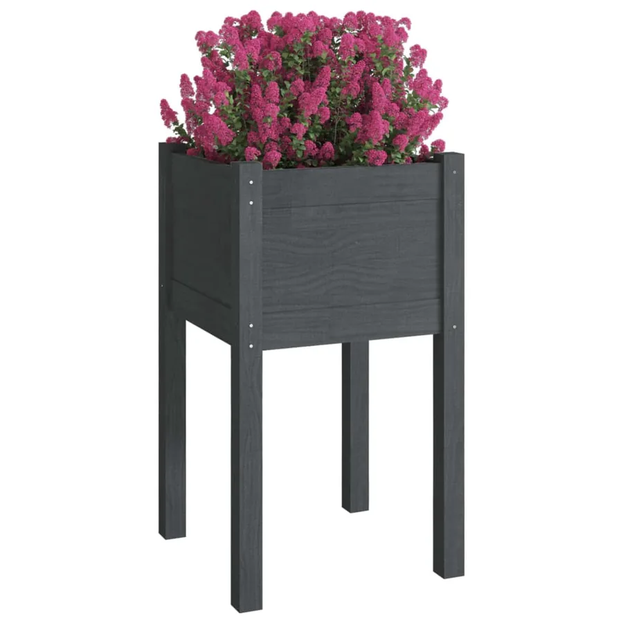 Jardinière d'extérieur Gris 40x40x70 cm Bois de pin massif - 3