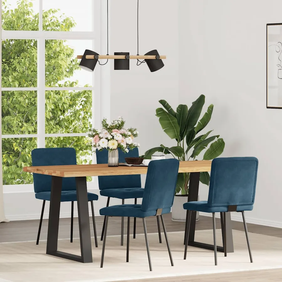 Chaises à manger lot de 4 Bleu Velours - 2