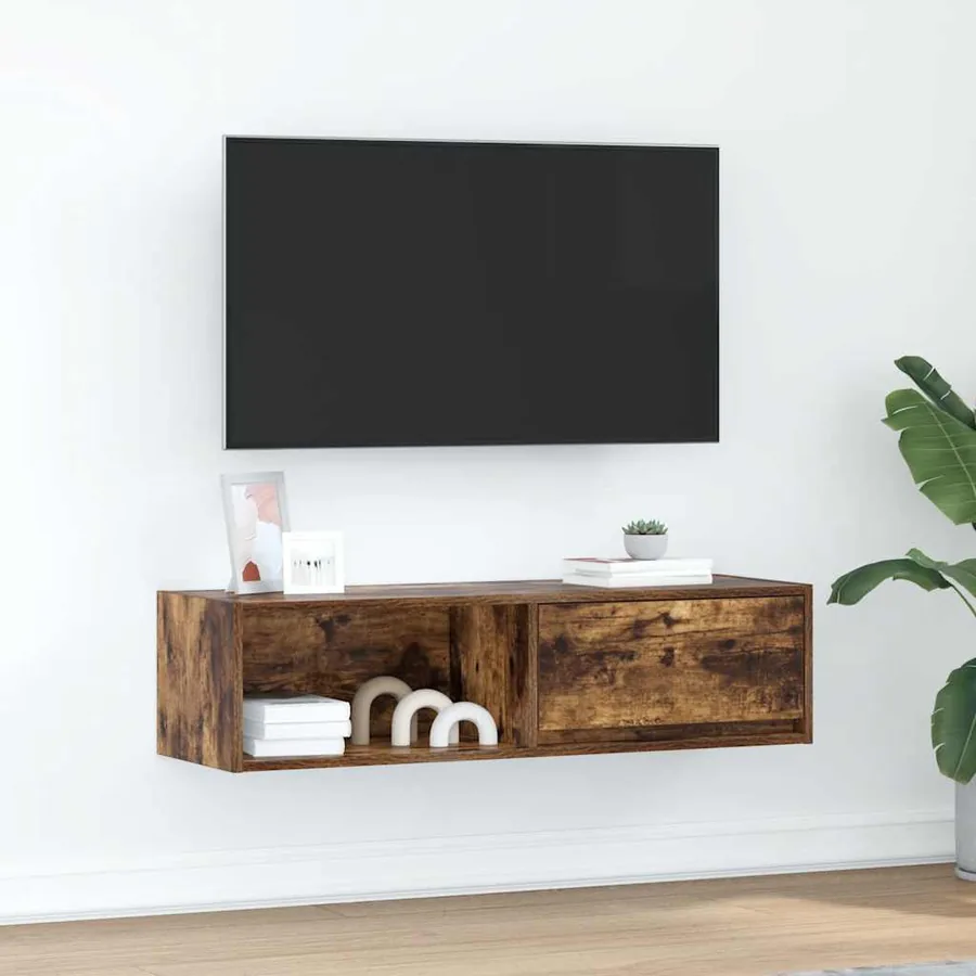 Meuble TV chêne fumé 100x31x25,5 cm bois d'ingénierie