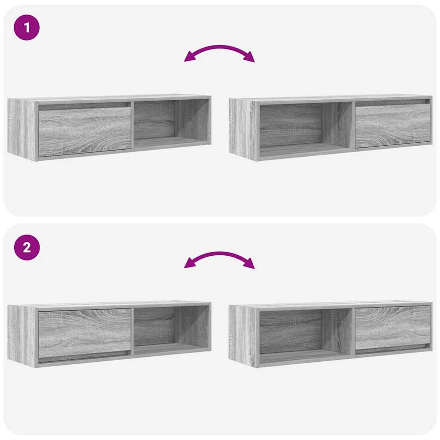 Meuble TV sonoma gris 100x31x25,5 cm bois d'ingénierie - 9