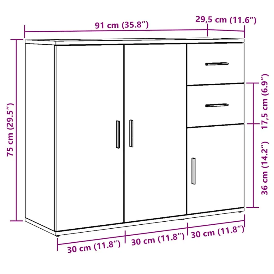 Buffet Chêne noir 91 x 29,5 x 75 cm Bois d'ingénierie - 12