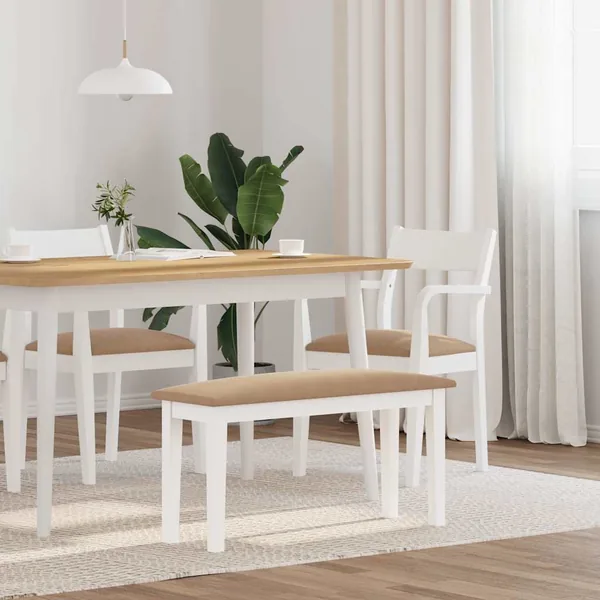 Banc 90 cm blanc bois massif caoutchouc