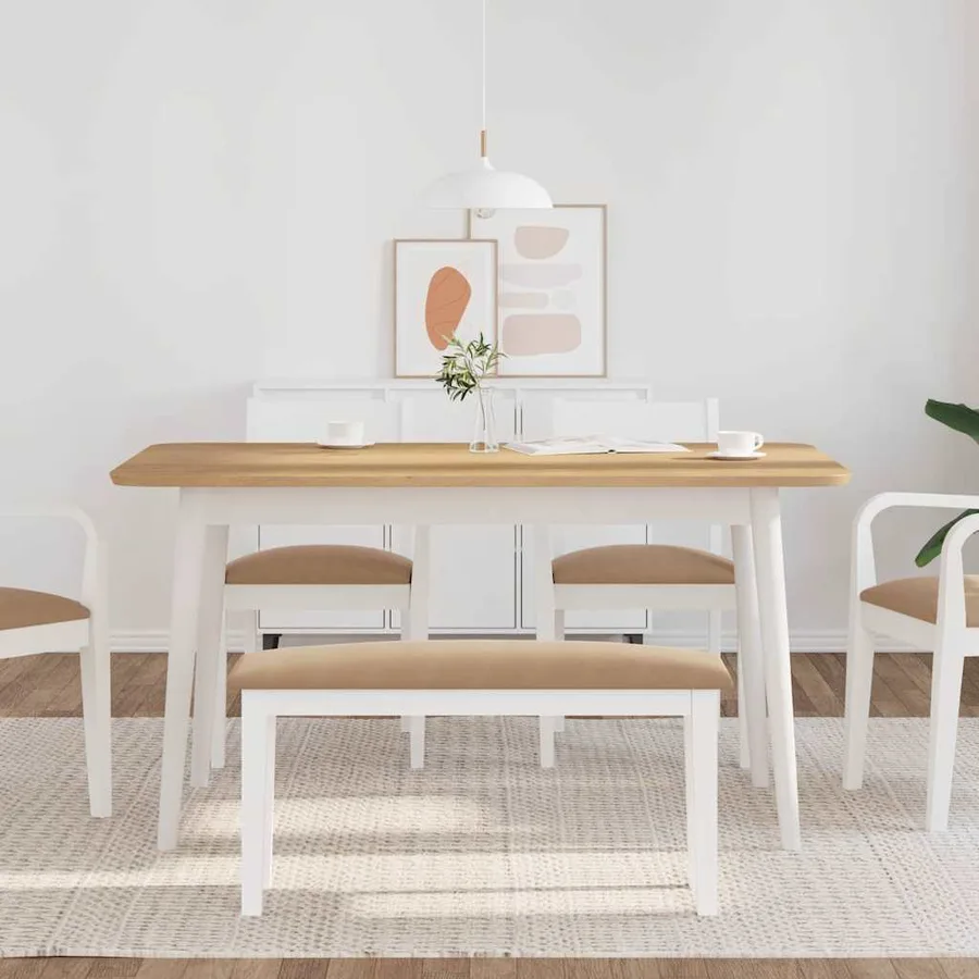 Banc 90 cm blanc bois massif caoutchouc - 3