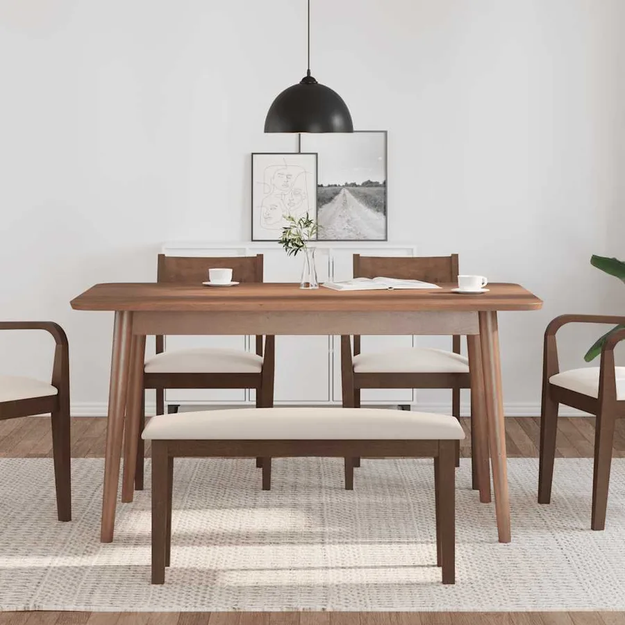 Banc 90 cm marron bois massif caoutchouc - 3