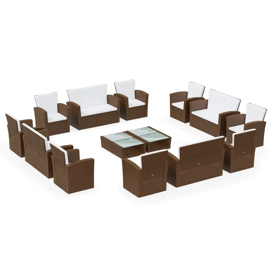 Salon de jardin 16 pcs avec coussins Résine tressée Marron - 2