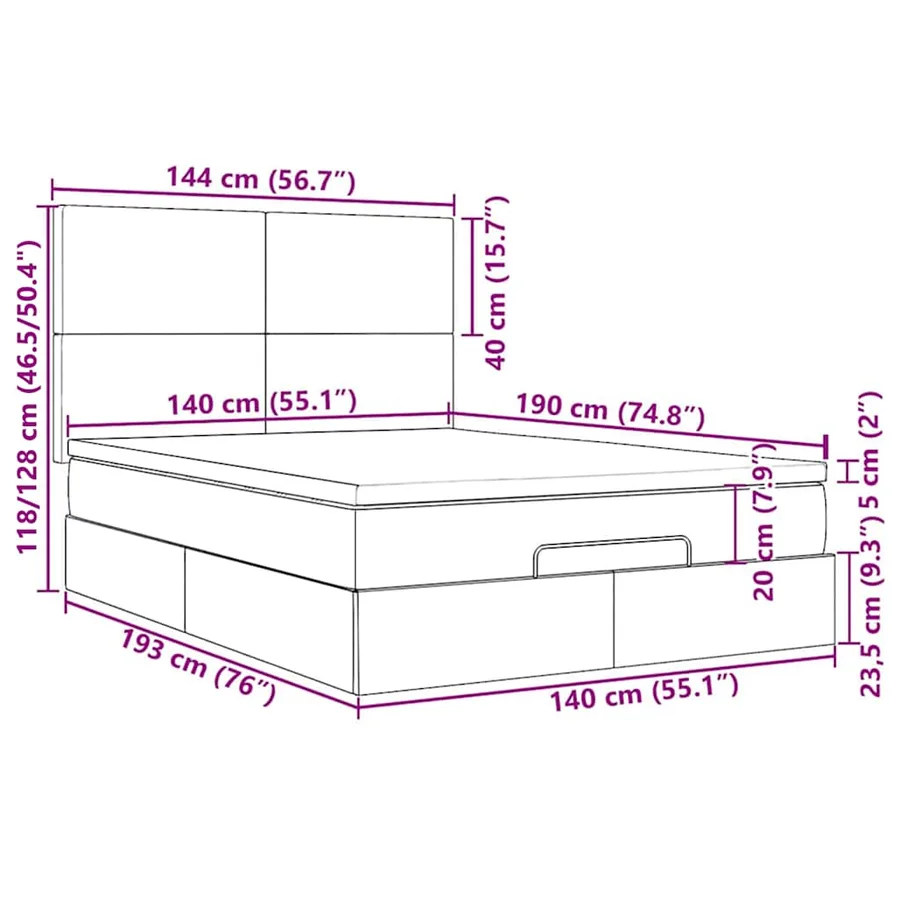 Cadre de lit ottoman et matelas gris clair 140x190 velours - 18
