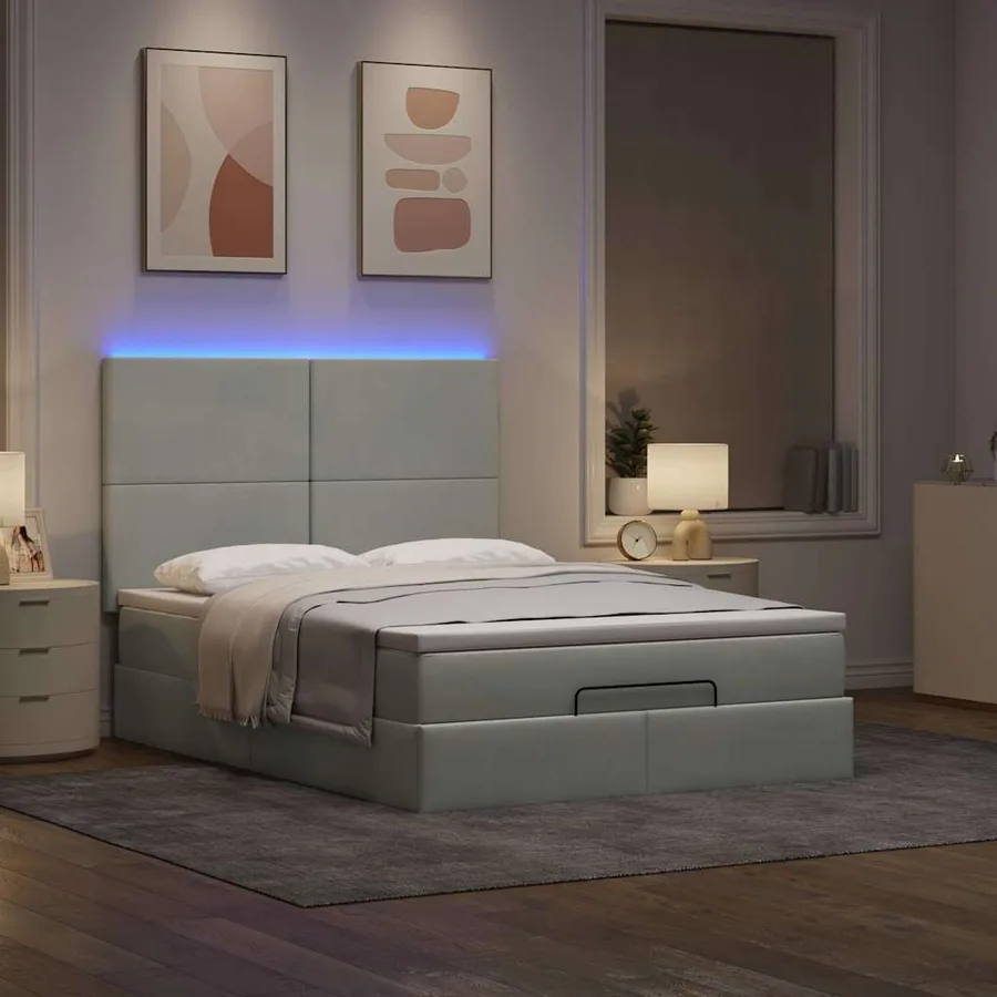 Cadre de lit ottoman et matelas gris clair 140x190 velours - 3