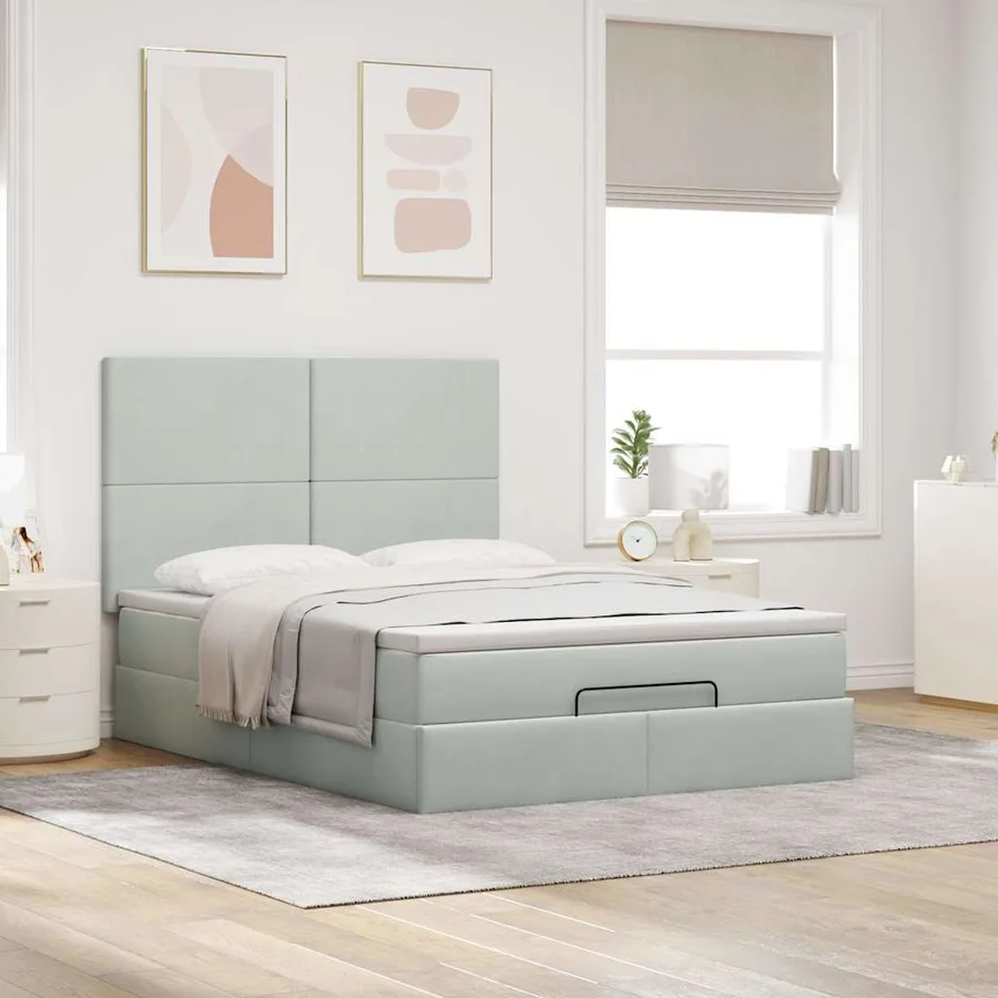 Cadre de lit ottoman et matelas gris clair 140x190 velours - 4