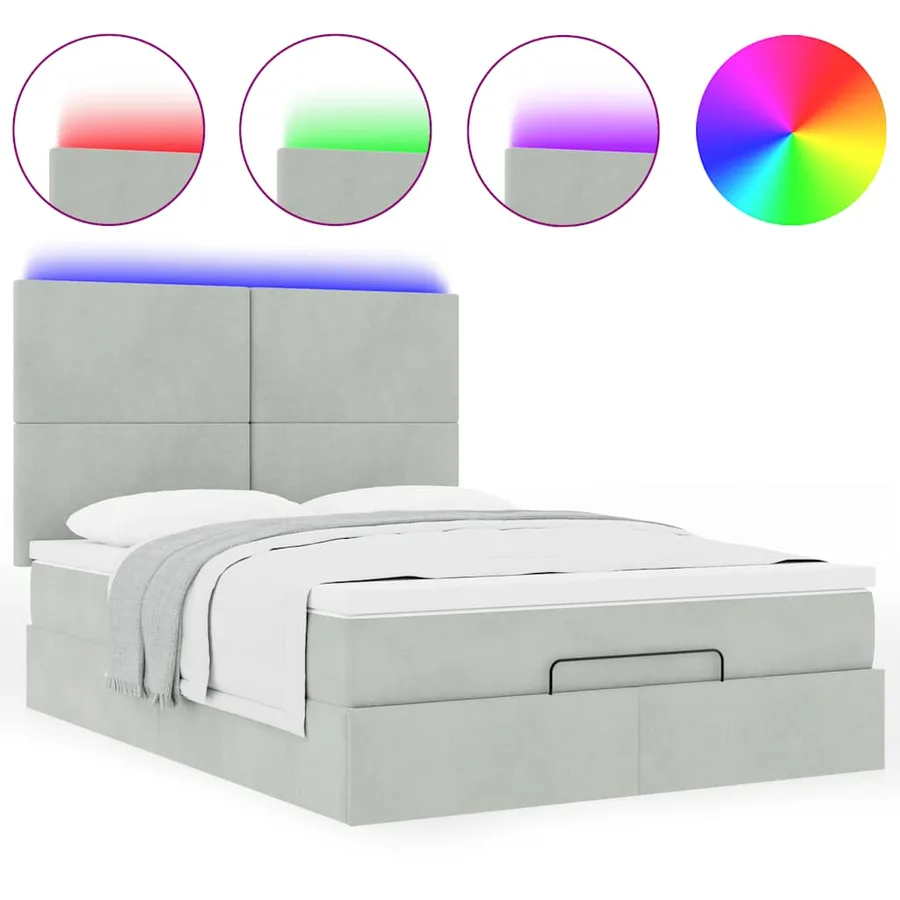 Cadre de lit ottoman et matelas gris clair 140x190 velours - 5