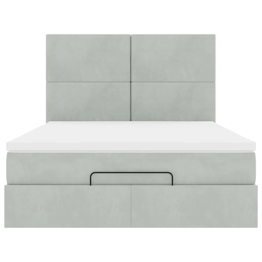 Cadre de lit ottoman et matelas gris clair 140x190 velours - 8