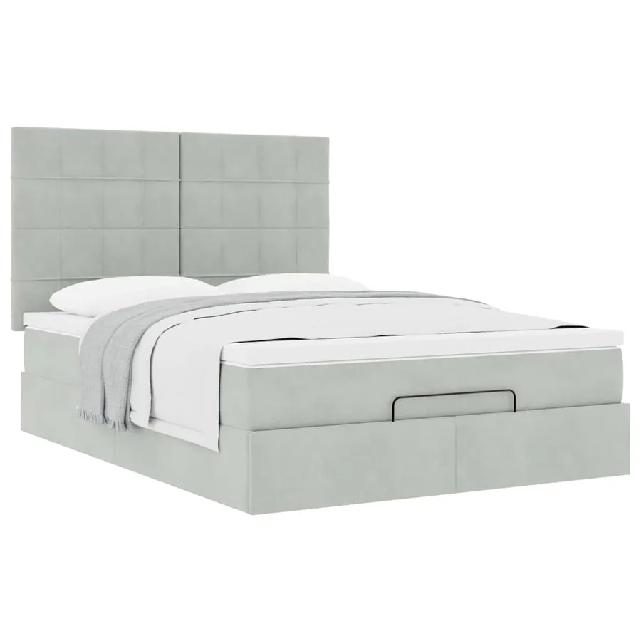 Cadre de lit ottoman et matelas gris clair 140x190 velours - 5