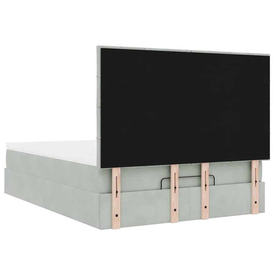 Cadre de lit ottoman et matelas gris clair 140x190 velours - 9