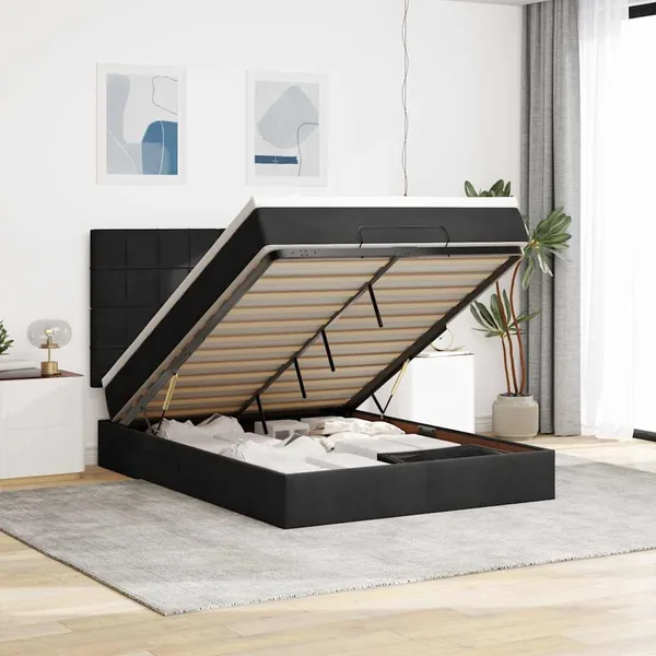 Cadre de lit ottoman avec matelas noir 140x190 cm velours
